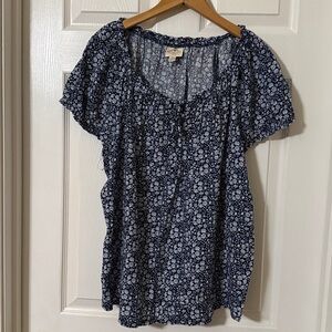 St. John's Bay Navy and White Floral Peasant Blouse